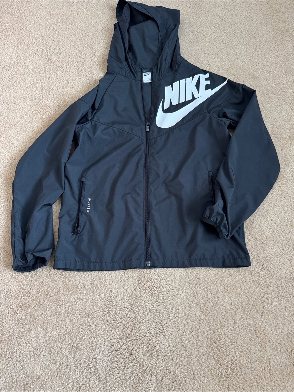 Nike Black Hooded Jacket with White Swoosh